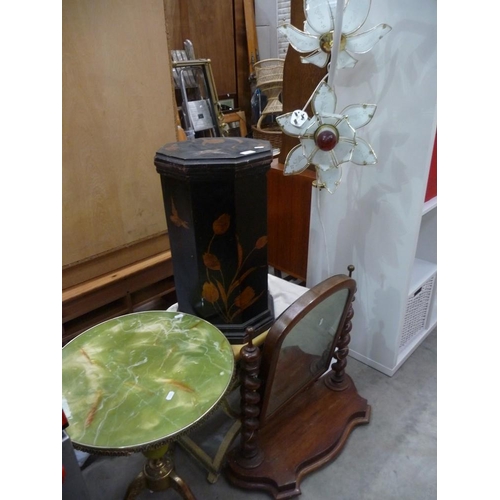 3528 - Painted Coal Box, Victorian Dressing Mirror, Onyx Effect Wine Table, Three Branch Light Fitting and ... 