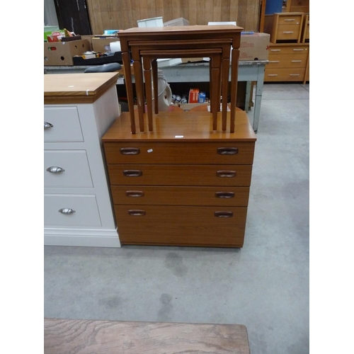 3535 - Four Drawer Chest and Teak Nest of 3 Tables