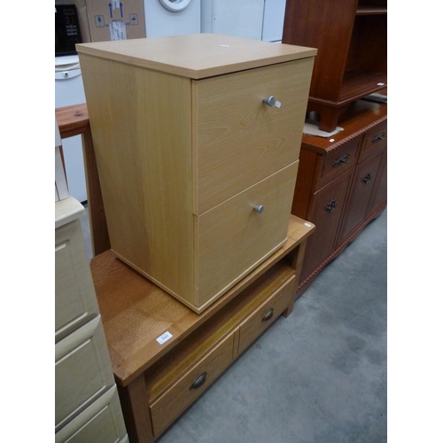 3543 - Oak TV Cabinet and Beech Two Drawer Bedside