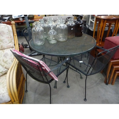 3548 - Painted Metal Circular Patio Table and Four Chairs