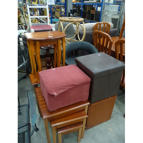 3550 - Pair Bar Stools, Swivel Bar Stool, Teak Nest of Tables, Barley Twist Plant Stand etc