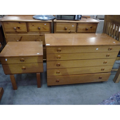 3578 - Teak Five Drawer Chest and Bedside