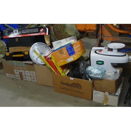 92 - Six Boxes - Electric Mincer, Cable Reel, Tools etc