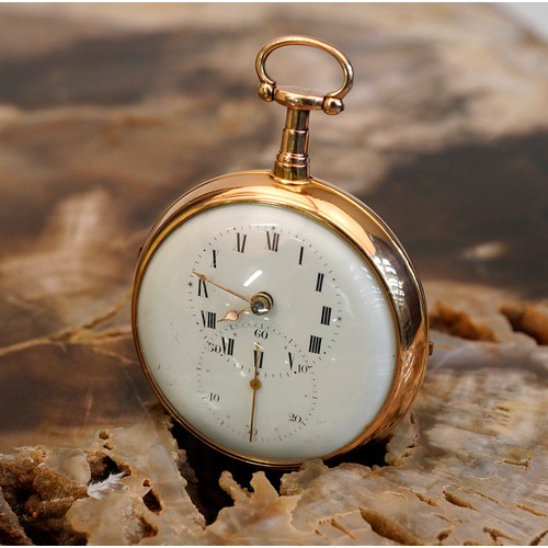 2523 - Rare Antique 18ct Gold Pair-Cased Verge Fusee Pocket Watch, White Enamel Dial with Roman Numerals & ... 