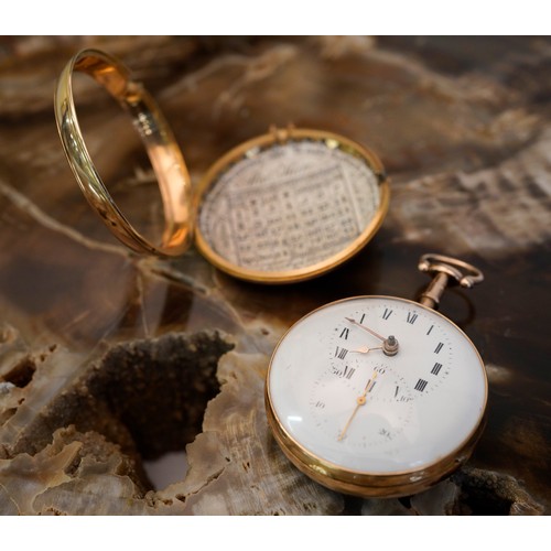 2523 - Rare Antique 18ct Gold Pair-Cased Verge Fusee Pocket Watch, White Enamel Dial with Roman Numerals & ... 