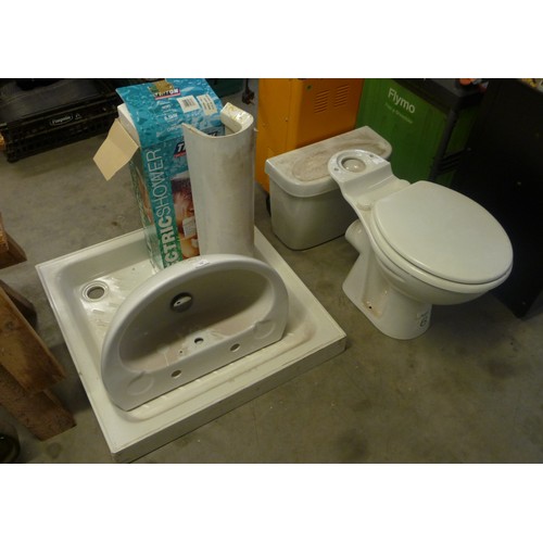 58 - One  Shower Tray, Pedestal Sink, Toilet and Electric Shower