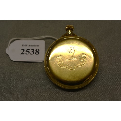 2538 - 18ct Gold Half Hunter Pocket Watch, Central Outer Window surrounded with Roman Numerals, Opening to ... 