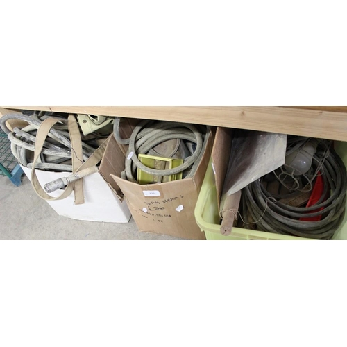 111 - Three Boxes - Assorted Tools, Hoses, Workshop Light, Spindles etc