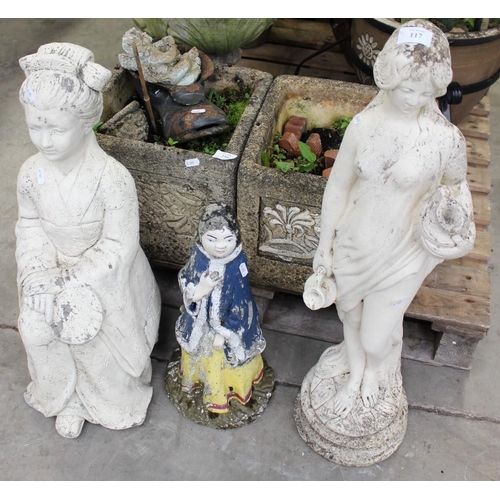 117 - Two White Stone Garden Statues and One Other