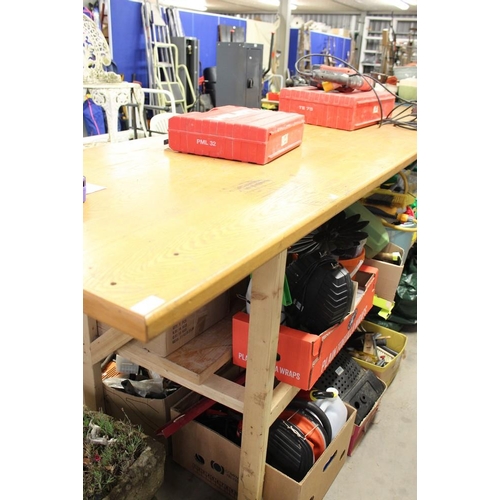 120 - Large Wooden Workbench with Attached Parkinsons No 5 Bench Vice.  Length of Bench is approx 300cm x ... 