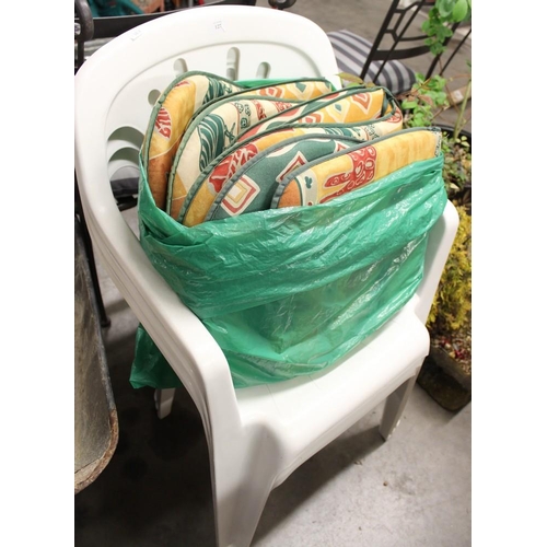 127 - 3 Plastic Garden Chairs with Cushions