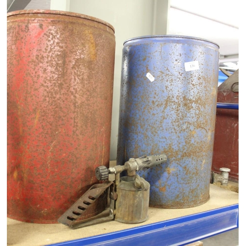 136 - Two Metal Drums with Vintage Blowtorch