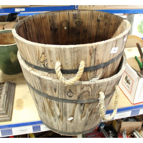 146 - Two Wooden Barrel Style Planters