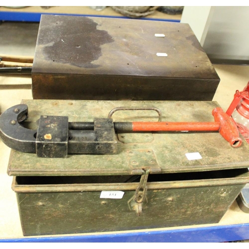 151 - Two Vintage Metal Toolboxes and Pipe Cutters