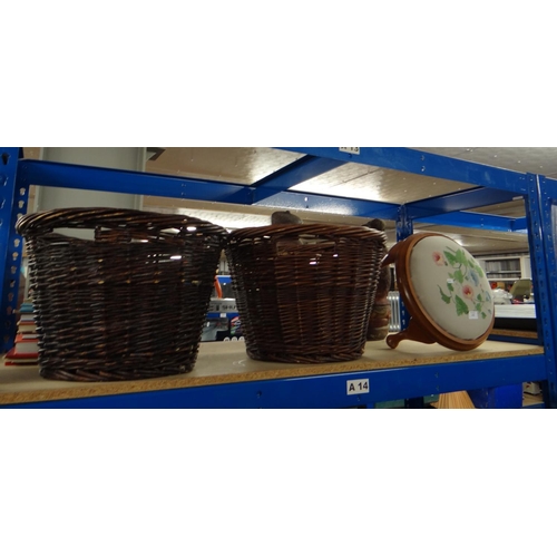 242 - Two Wicker Log Baskets and Tapestry Stool