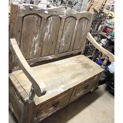 51 - High Back Wooden Garden Bench with Two Drawers