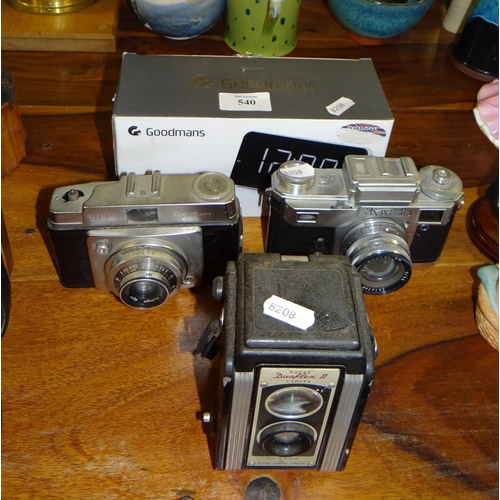 540 - Assorted Vintage Cameras & Goodmans Alarm Clock Radio