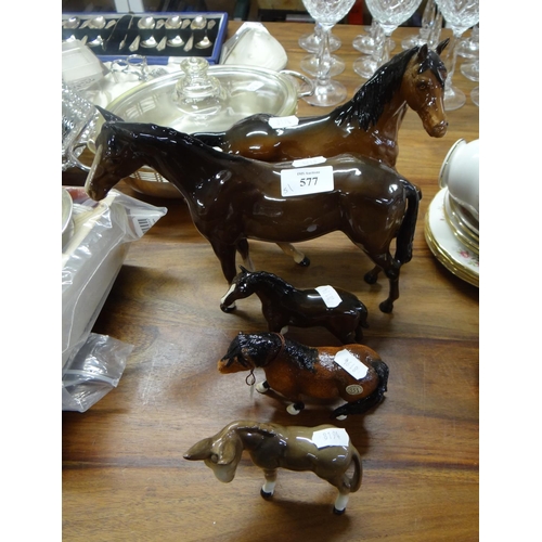 577 - 3 Beswick Horses, Border Fine Arts Pony & Ceramic Donkey