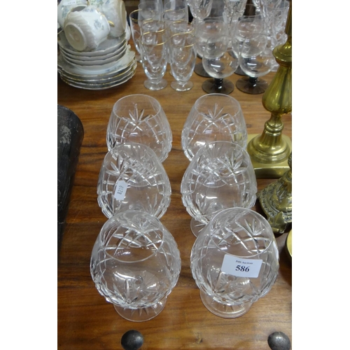 586 - Set Of 6 Crystal Brandy Glasses