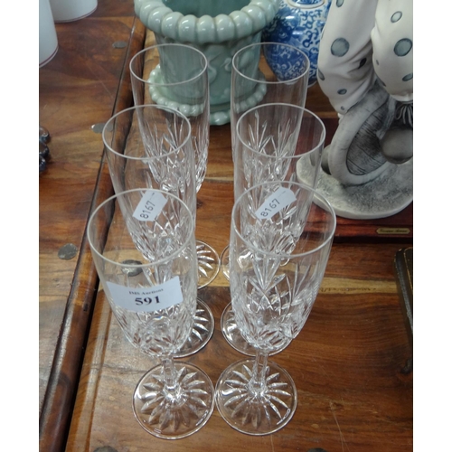 591 - Set of 6 Crystal Champagne Flutes