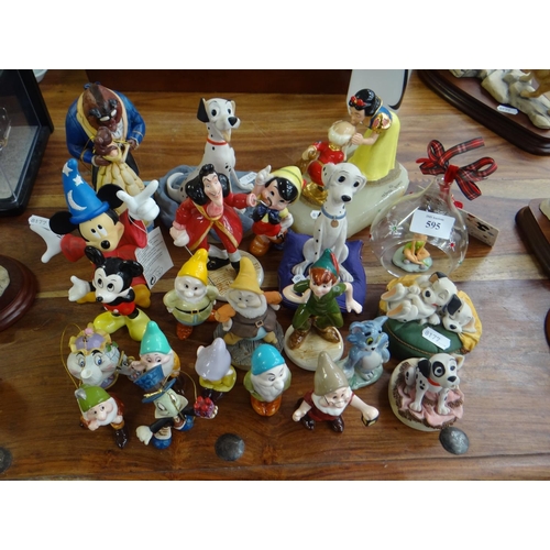 595 - Large Collection of Disney Figures - Snow White, Captain Hook, Beauty & The Beast, Mickey, etc