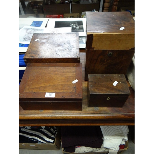 603 - Victorian Walnut Box & 3 Mahogany Boxes