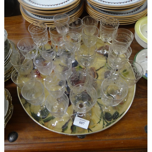 607 - Tray - Assorted Acid Etched Glasses