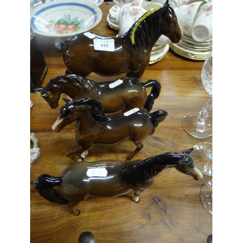 610 - 2 Beswick & 2 Royal Doulton Horse Ornaments