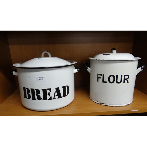 622 - Enamel Bread and Flour Pots with Covers