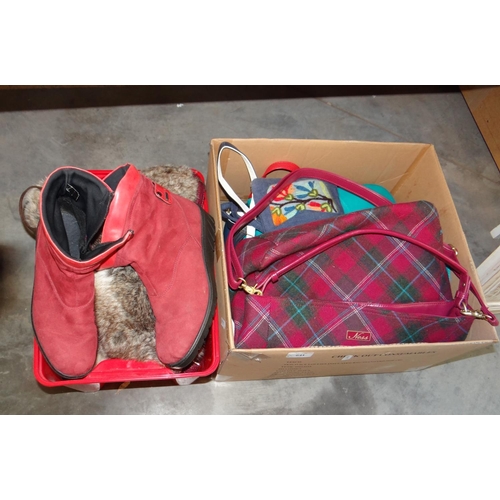 641 - Two Boxes - Ladies Handbags Including Ness Handbag, Shoes, Gloves,