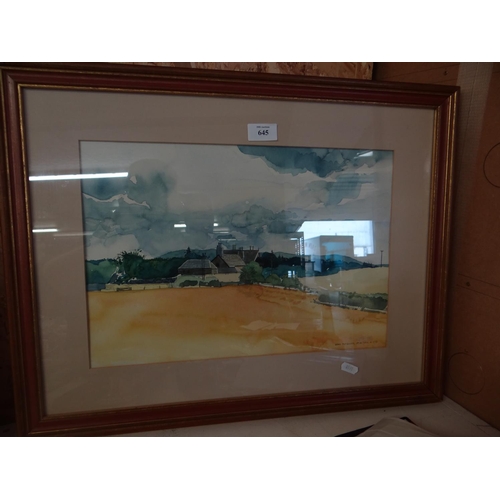 645 - Gilt Framed Water Colour, Findo Gask - Rural Mansion House by Derek Soutar