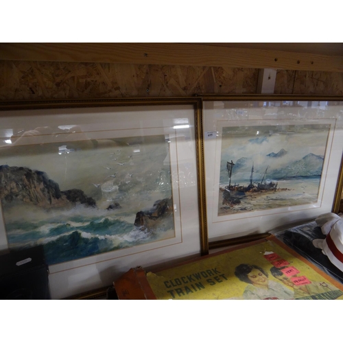 655 - Pair of Gilt Framed Water Colours, Coastal Scenes by J Goldrick