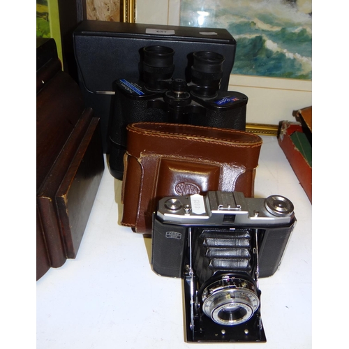 657 - Zeiss Ikon Folding Camera & Pair Ensign 7 x 50mm Field Binoculars