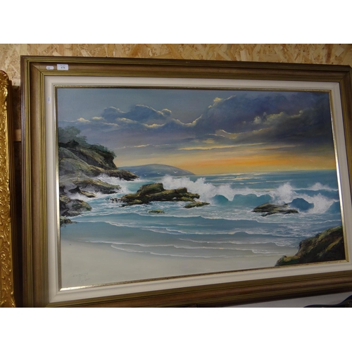 676 - Large Framed Oil Painting - Sea Scape - indistinct signature - approx 113 x 73