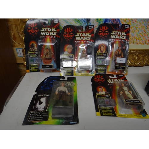 677 - Assorted Star Wars Figures in Original Boxes - Yoda, Anakin Skywalker, Hans Solo, Obi Wan Kenobi, Ri... 