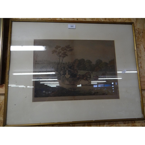 694 - Antique Framed Coloured Print - 