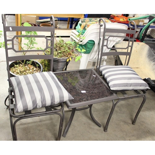 93 - Two Metal Garden Chairs and Glass Topped Coffee Table