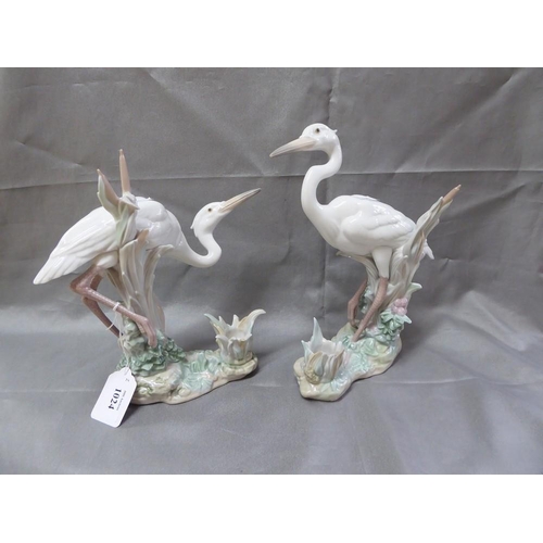 1024 - Pair of Lladro Porcelain Bird Candlesticks 6882 & 6883 - Storks.