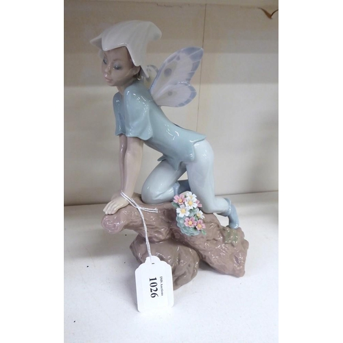 1026 - Lladro Porcelain Figurine - 7690 Fairy Figure approx 22cm tall.