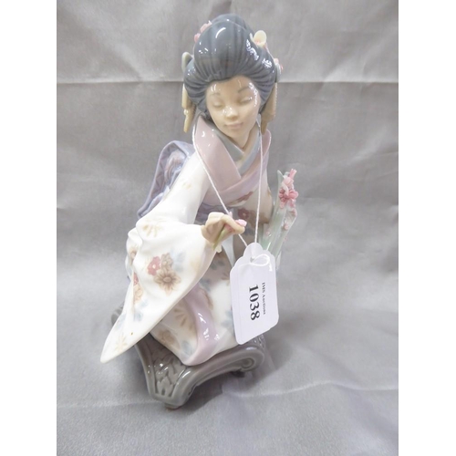 1038 - Lladro Porcelain Figurine - Japanese Girl Kneeling, approx 18cm.