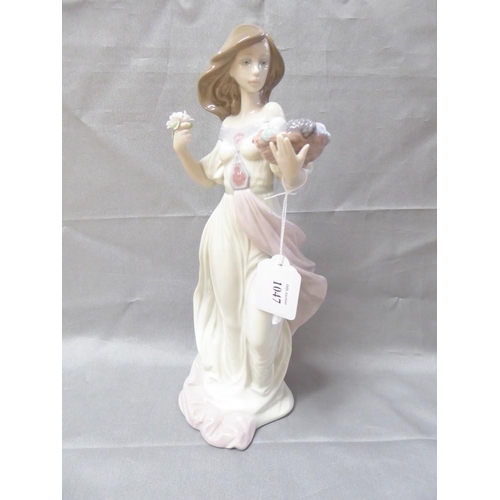 1047 - Lladro Porcelain Figurine - 6576 Female Figure Carrying a Bowl of Fruit, approx 32cm tall.