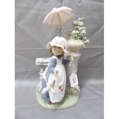 1049 - Lladro Porcelain Figurine - Young Girl Standing by Jardinere on Column, approx 31cm tall.