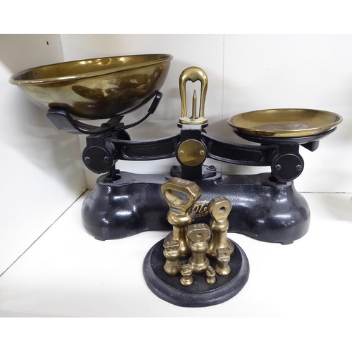 1084 - Vintage Set of Boots Kitchen Scales & Brass Bell Weights.