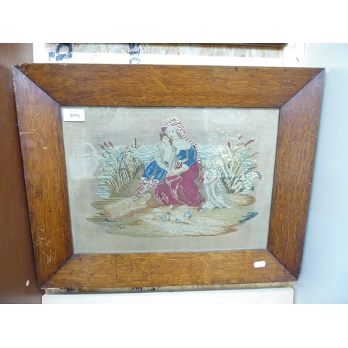 1094 - Antique Framed Embroidered Panel, approx 41 x 30cm.