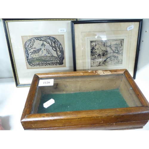 1120 - Small Pine Display Case, Engraving & Print.