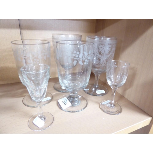 1143 - Two Pairs of Antique Stemmed Glasses & Two Sherry Glasses.