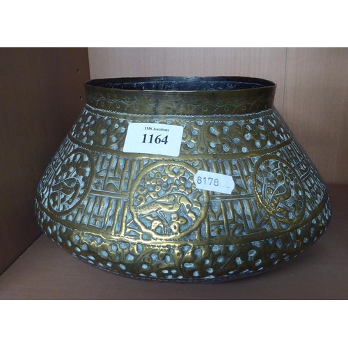 1164 - Eastern Engraved Brass Bowl, approx 14cm Tall.