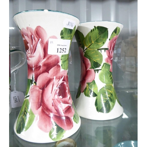 Pair of Wemyss Cabbage Rose Waisted Vases, approx 16cm tall.