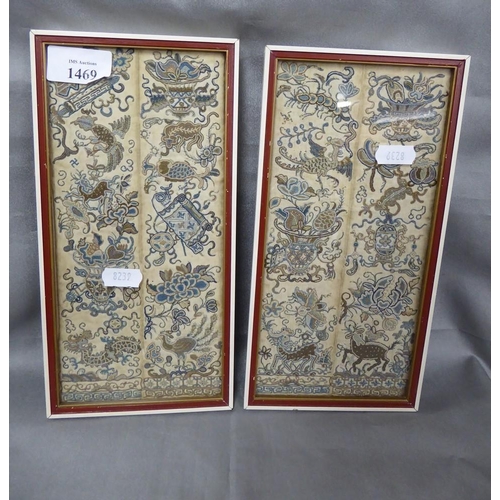 Small Pair of Chinese Framed Embroidered Panels.