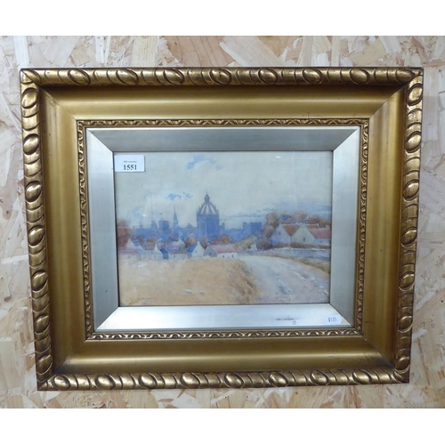 1551 - Framed Watercolour - Steeple View Signed D. Macleod, approx 28 x 20cm.